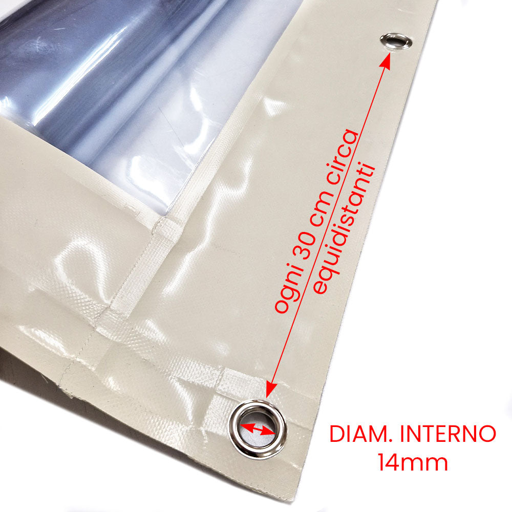 PVC trasparente con rinforzo perimetrale e occhielli